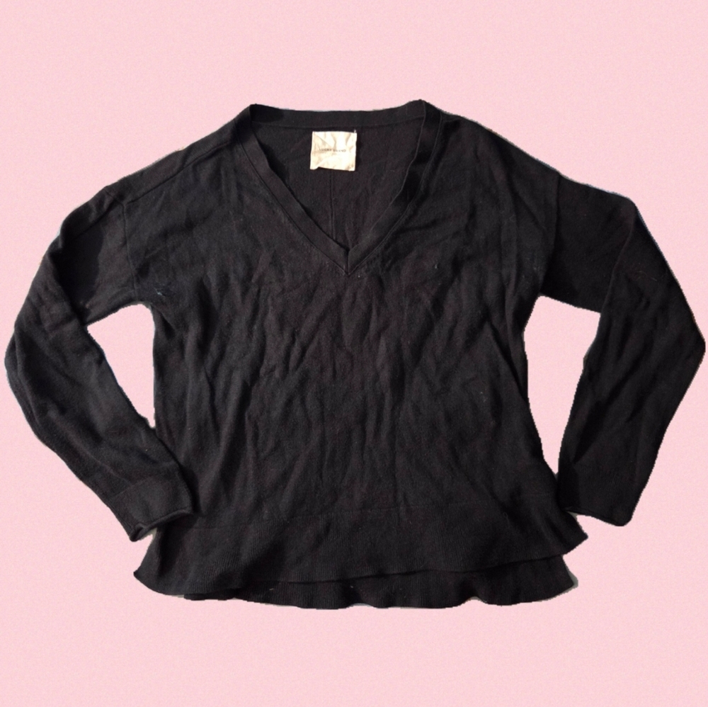 Lucky Brand Women’s Black V-Neck Long Sleeve Relaxed Cotton Sweater Sz XS